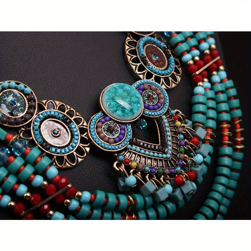 Bohemian Chic Beaded Necklace For Women With Turquoise Accents And Blue Beads