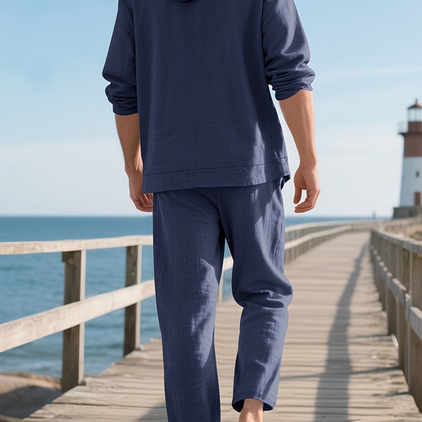 Blossom And Radiate Linen Mens Hooded Shirt And Pants Set