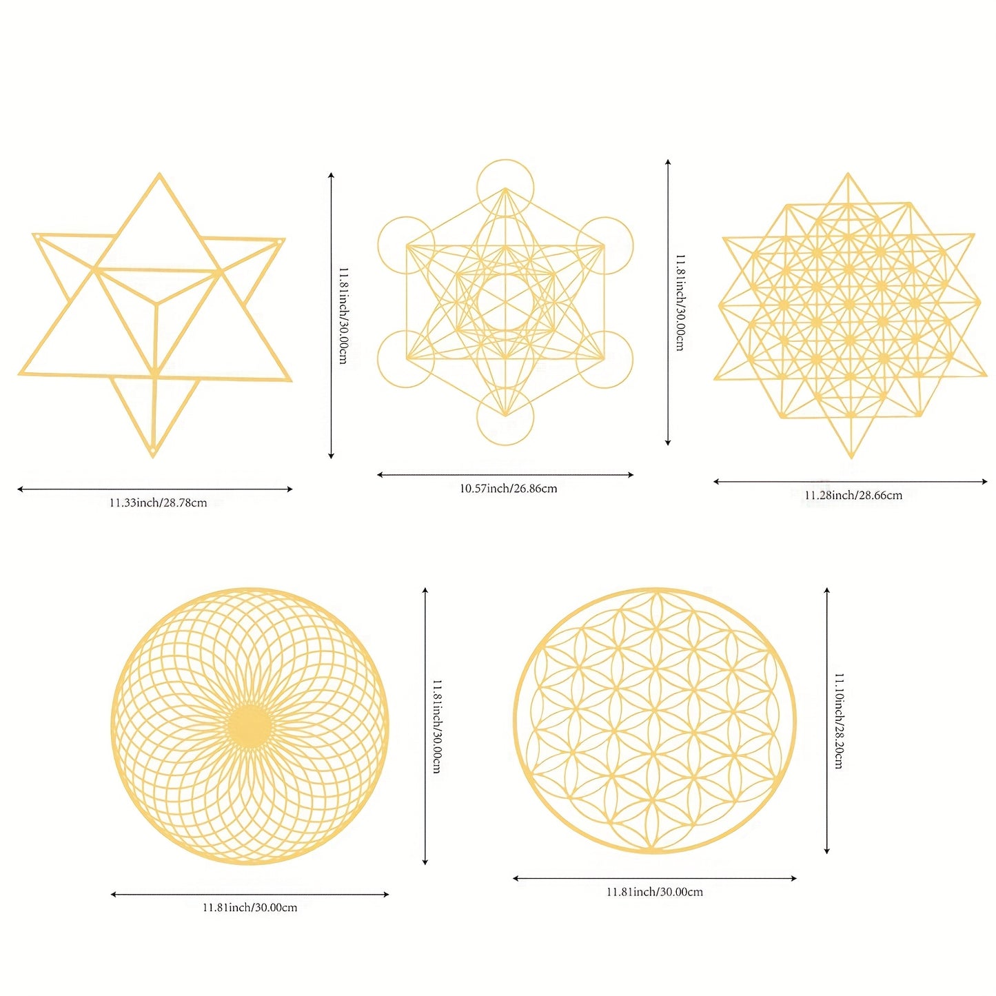 5pcs 12 Inch Sacred Geometry Wood Wall Art Set Cube Home Decor Flower Of Life Hanging Sculpture Metal Grid 7 Chakra Wall Decor