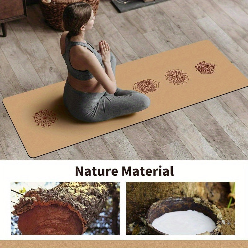 Premium Cork Yoga Mat Non Slip Mandala Design Home Workouts