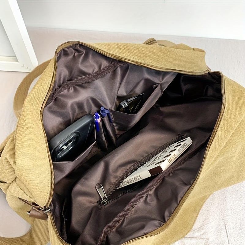 Heavy Duty Canvas Crossbody Work Bag With Buckle Closure Pouches