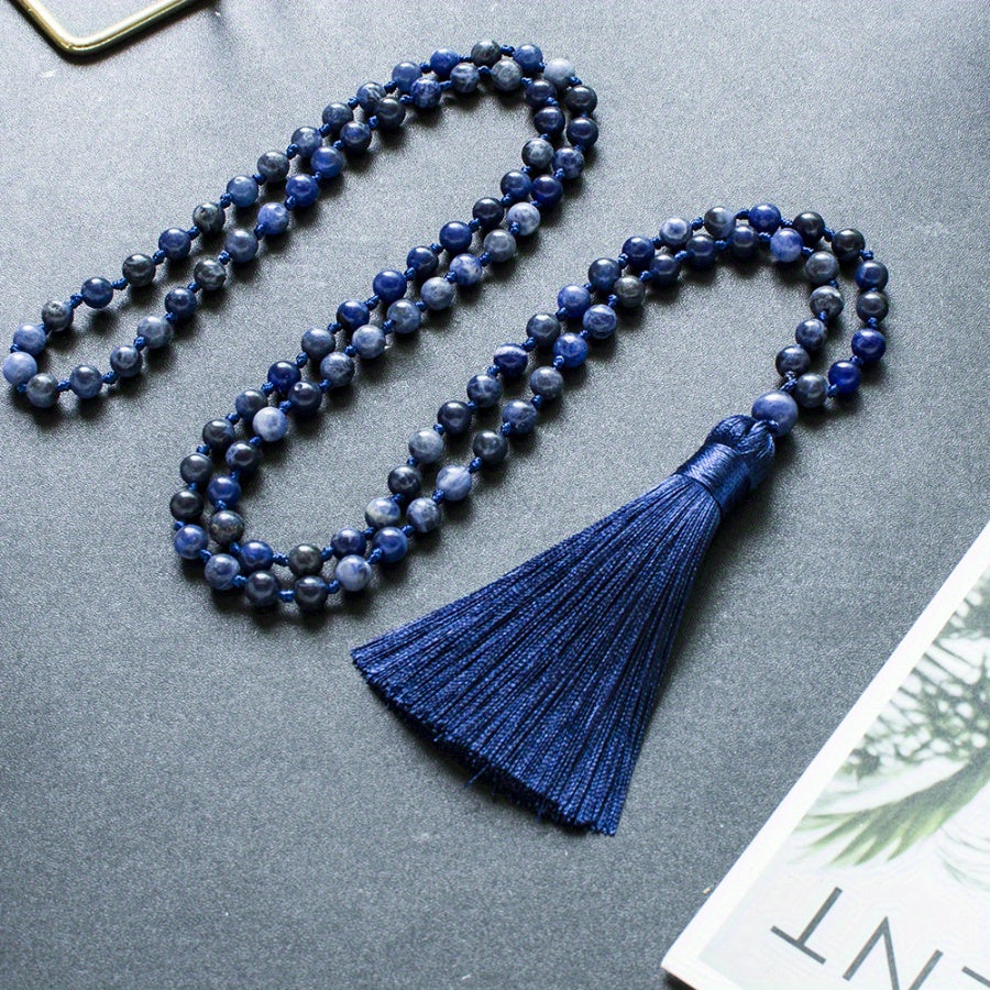 Sodalite Mala Beads Necklace Mindfulness and Chakra Balance