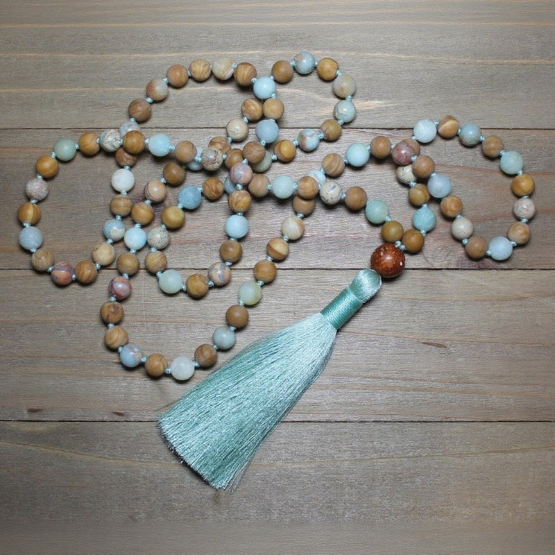 Natural Stone Mala Beads Necklace Boho Yoga Prayer Beads