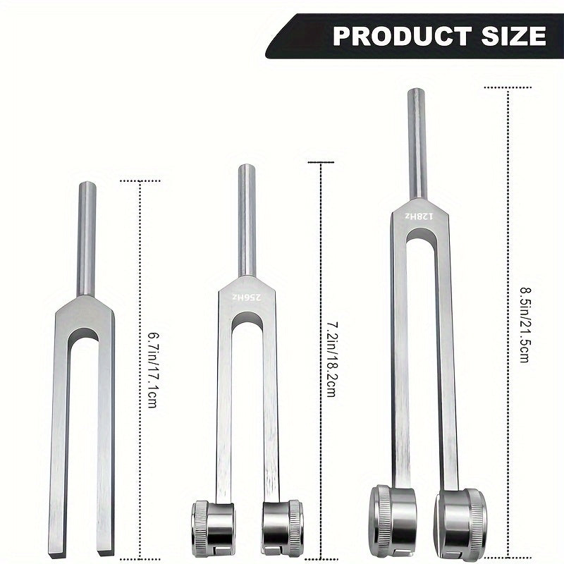 Aluminum Alloy Tuning Fork Set 128Hz 256Hz 512Hz Velvet Bag