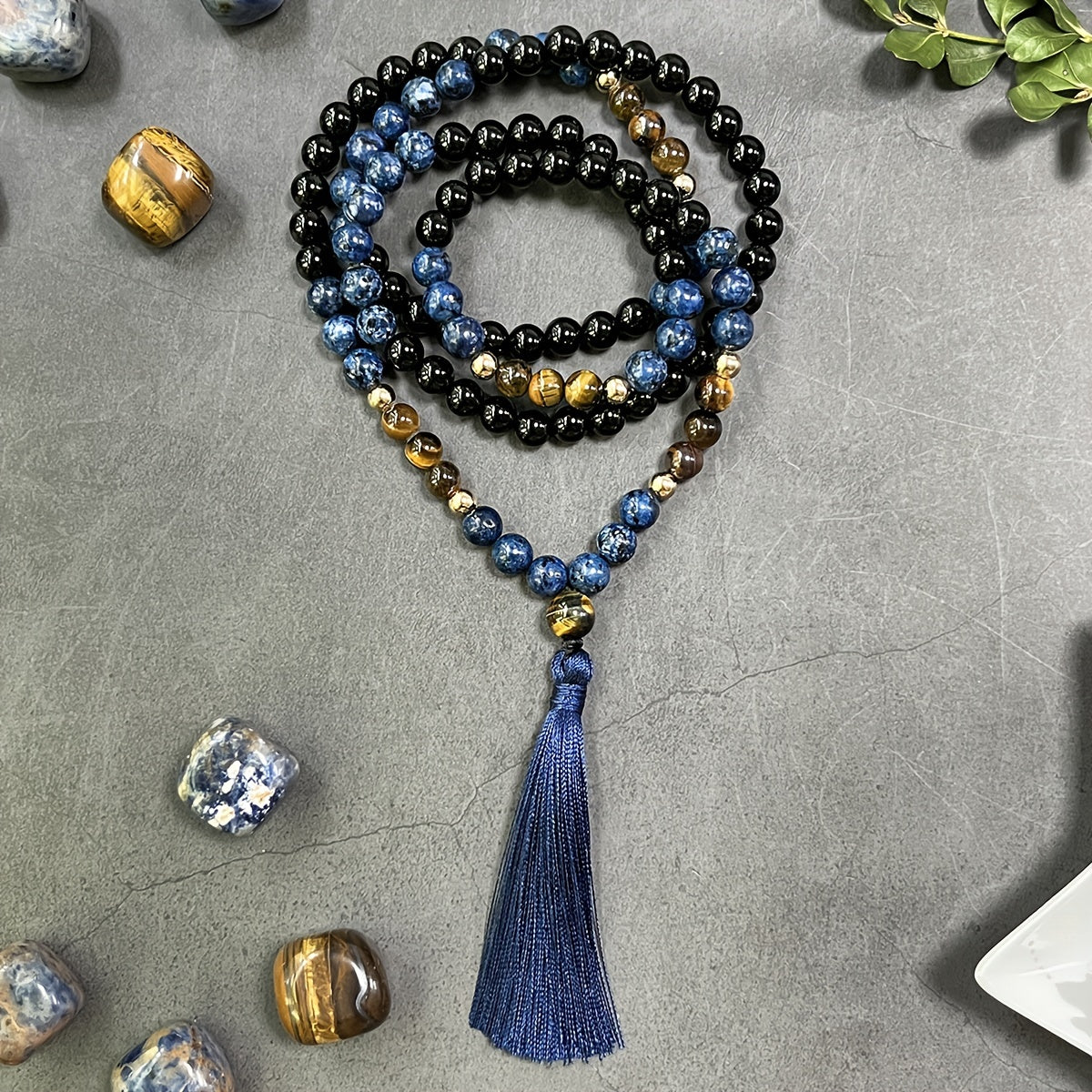 Blossom And Radiate Bohemian Tiger Eye Agate Mala Necklace