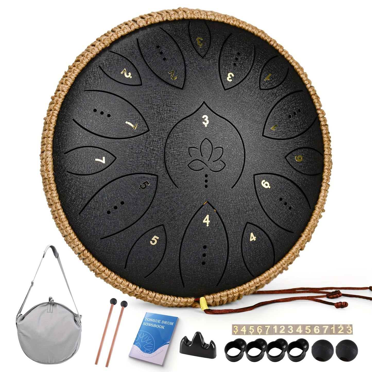 15 Note Steel Tongue Drum Handpan Instrument With Mallet Music Book Carry Bag C Major