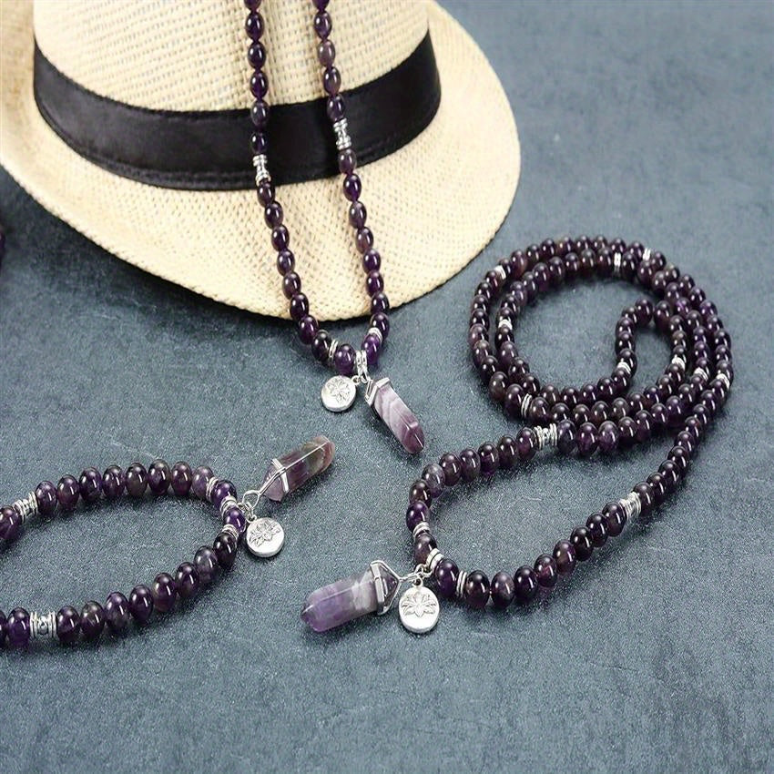 Top Plaza 108 Mala Prayer Beads Natural Gemstone Bracelet