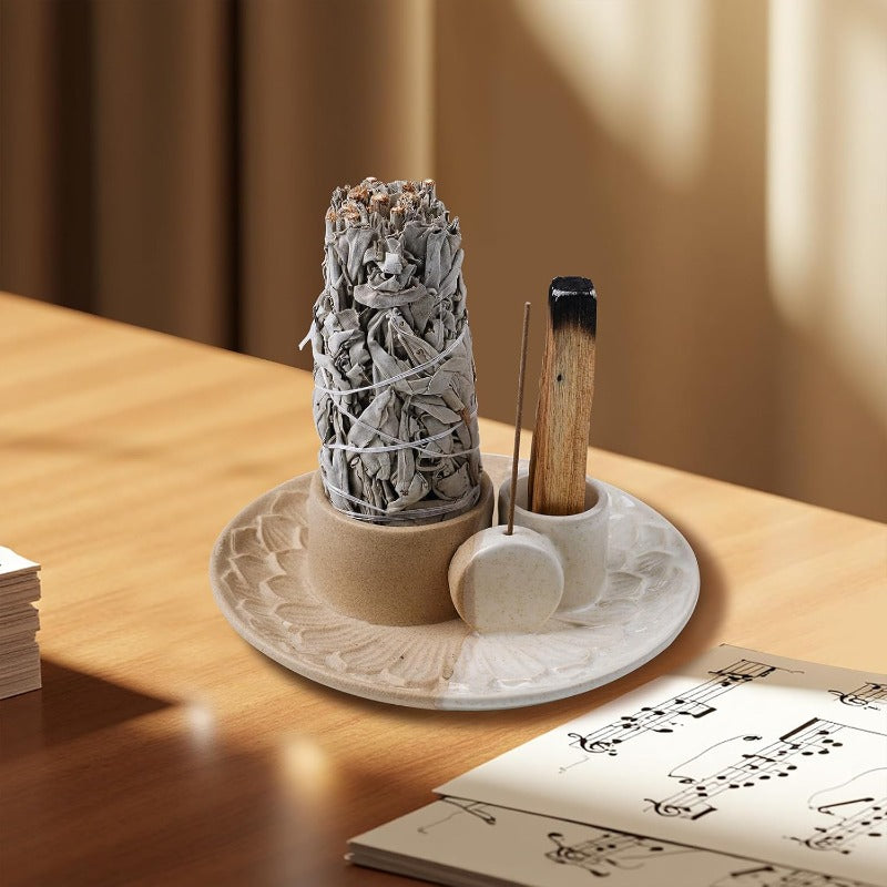 Ceramic 4 In 1 Incense Holder Ash Catcher For Palo Santo