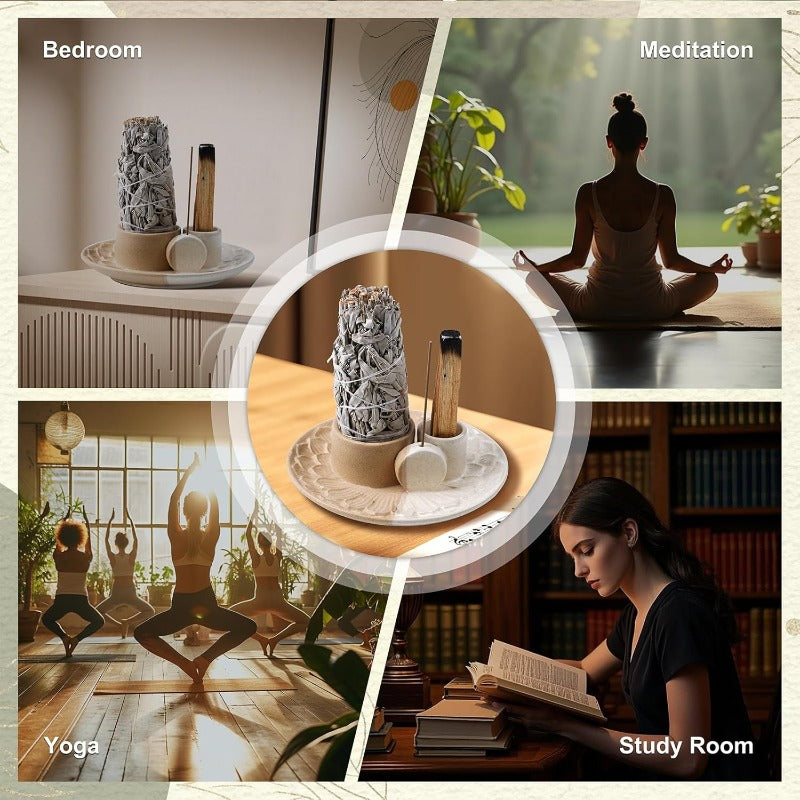 Ceramic 4 In 1 Incense Holder Ash Catcher For Palo Santo