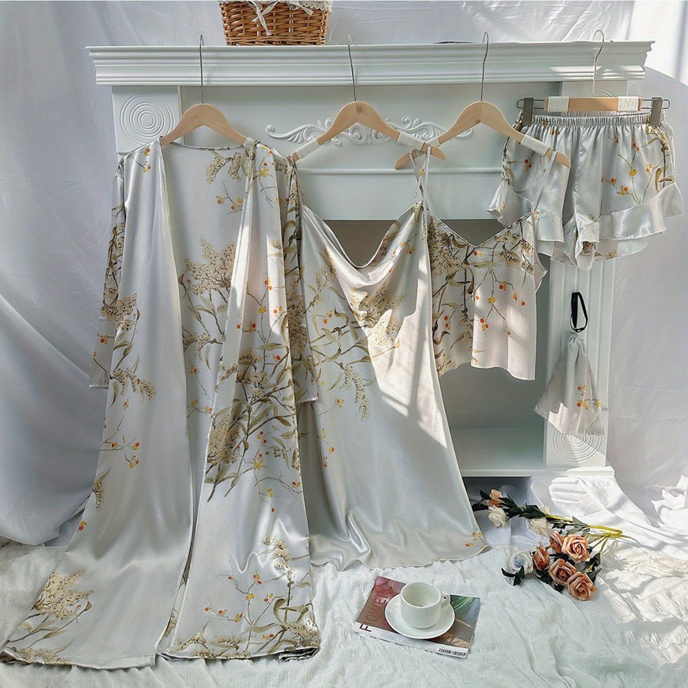 Five Piece Printed Cherry Pajama Set For Women Lightweight Cotton Homewear Comfort