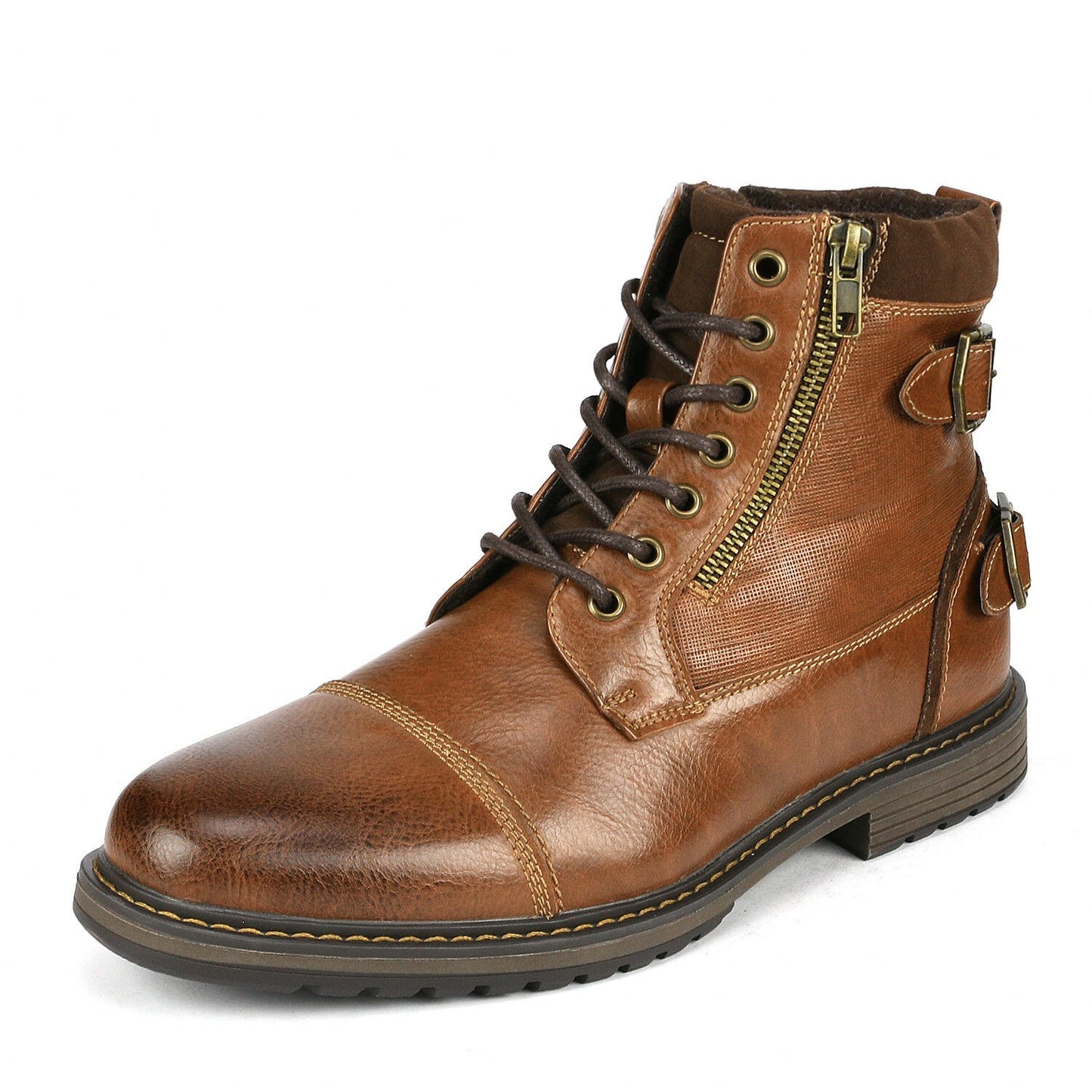 BRUNO MARC Men's Motorcycle Boots With Lace Closure