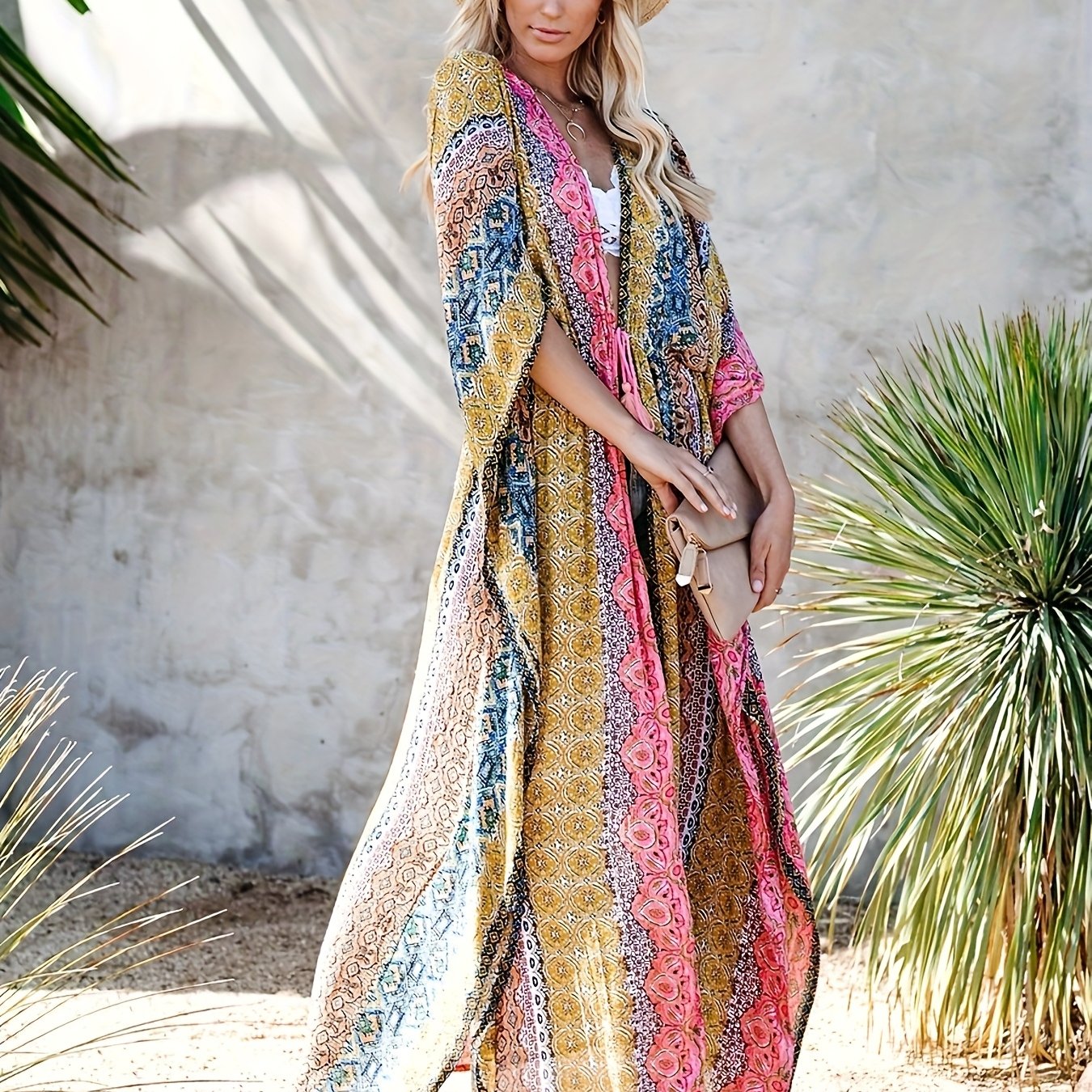 Boho Chic Geometric Print Beach Kimono Cardigan