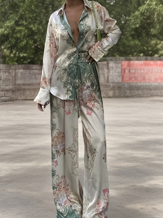 Blossom And Radiate Printed Loose Shirt And Elastic Pants