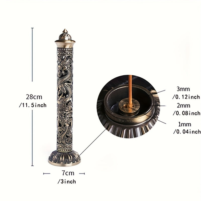 Buddha Heart Sutra Metal Incense Burner Vertical Pillar