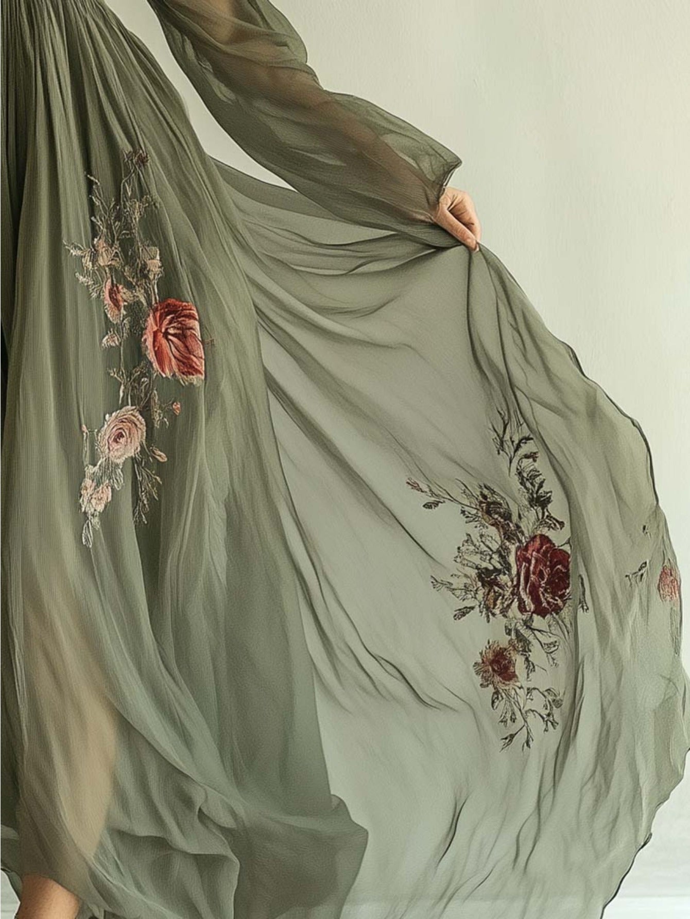 Blossom And Radiate Digital Print V Neck Long Sleeve Dress