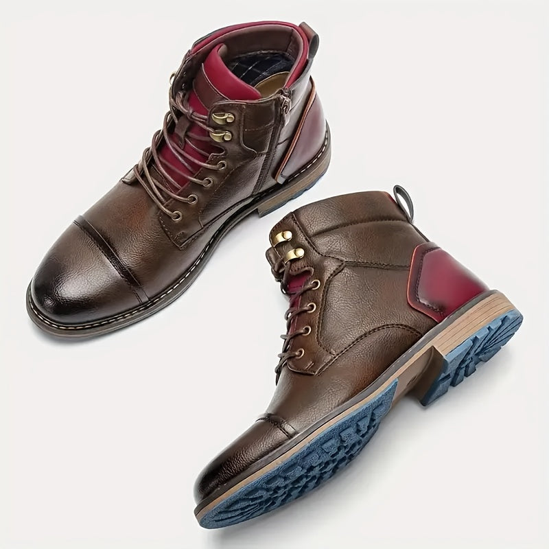 Men's Tooling Boots Vintage Casual High Top Motorcycle Boots With Thick Soles British Style