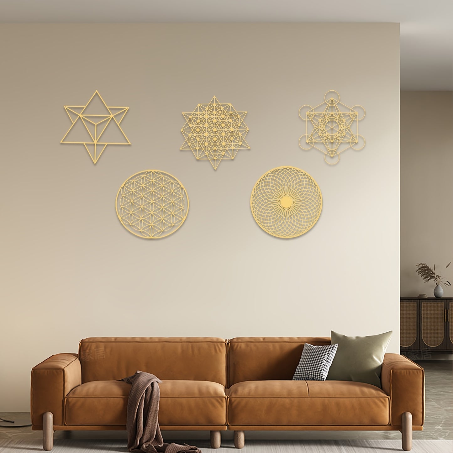 MORESEC Sacred Geometry Metatron Cube Wood Wall Art Set