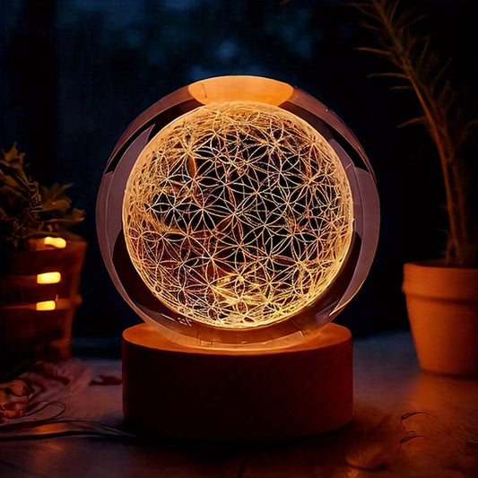 Crystal Ball Lamp 3D Flower of Life USB Powered Tabletop Light