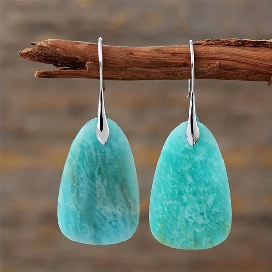 Blossom And Radiate Amazonite Dangle Earrings Copper Hooks