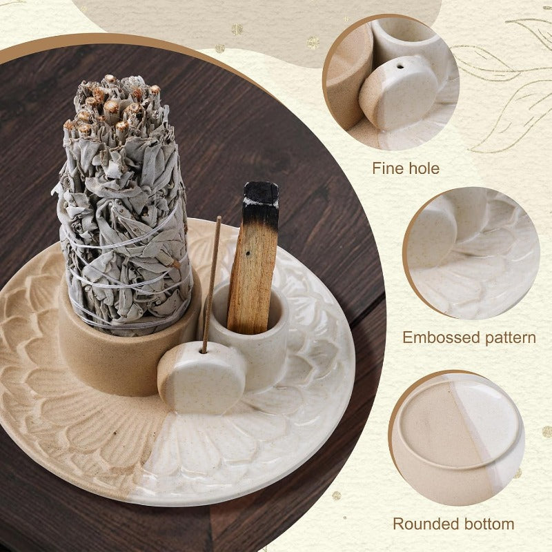 Ceramic 4 In 1 Incense Holder Ash Catcher For Palo Santo