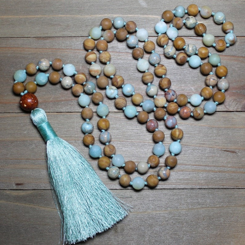 Natural Stone Mala Beads Necklace Boho Yoga Prayer Beads