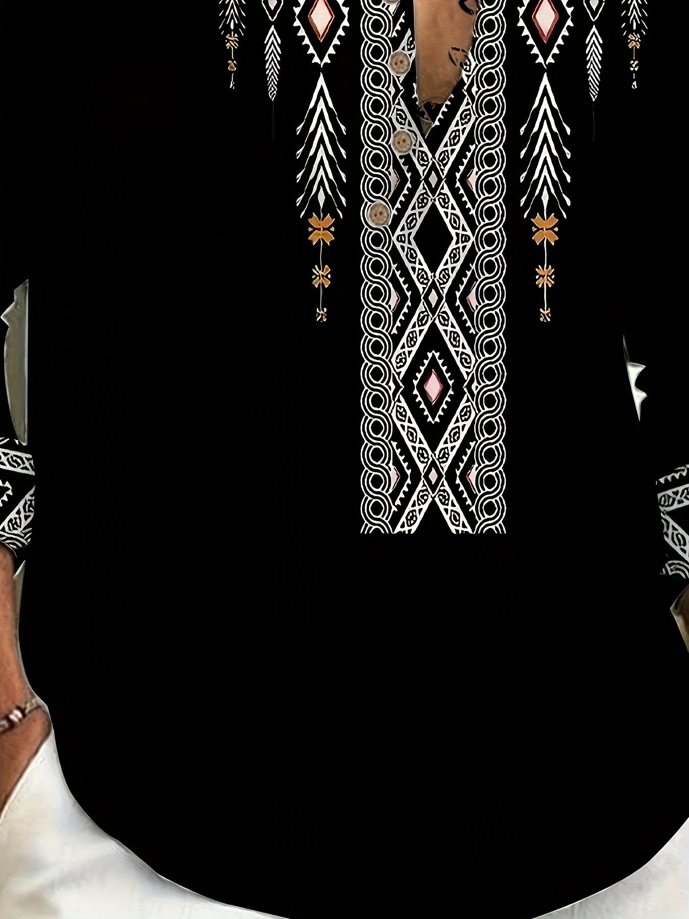 Men's Casual Henley Shirt With 3D Ethnic Print Regular Fit