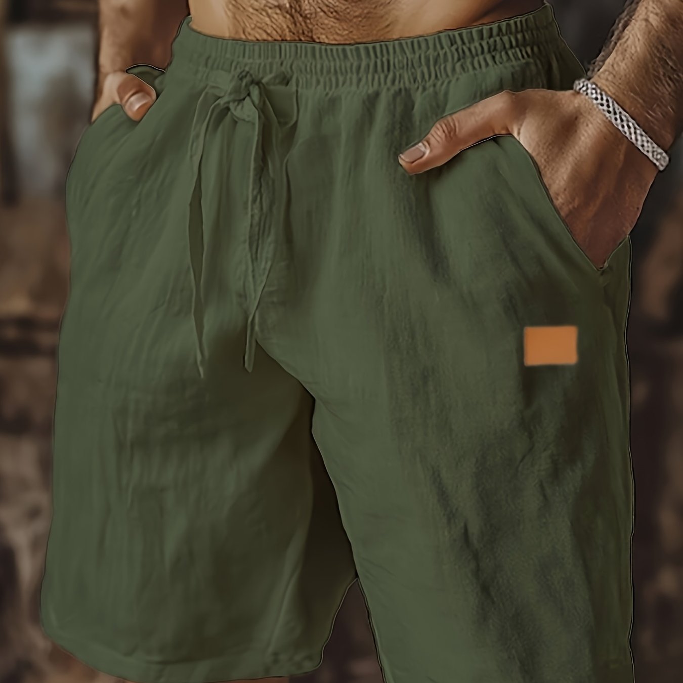 Linen Beach Shorts With Pockets Drawstring Waist Casual