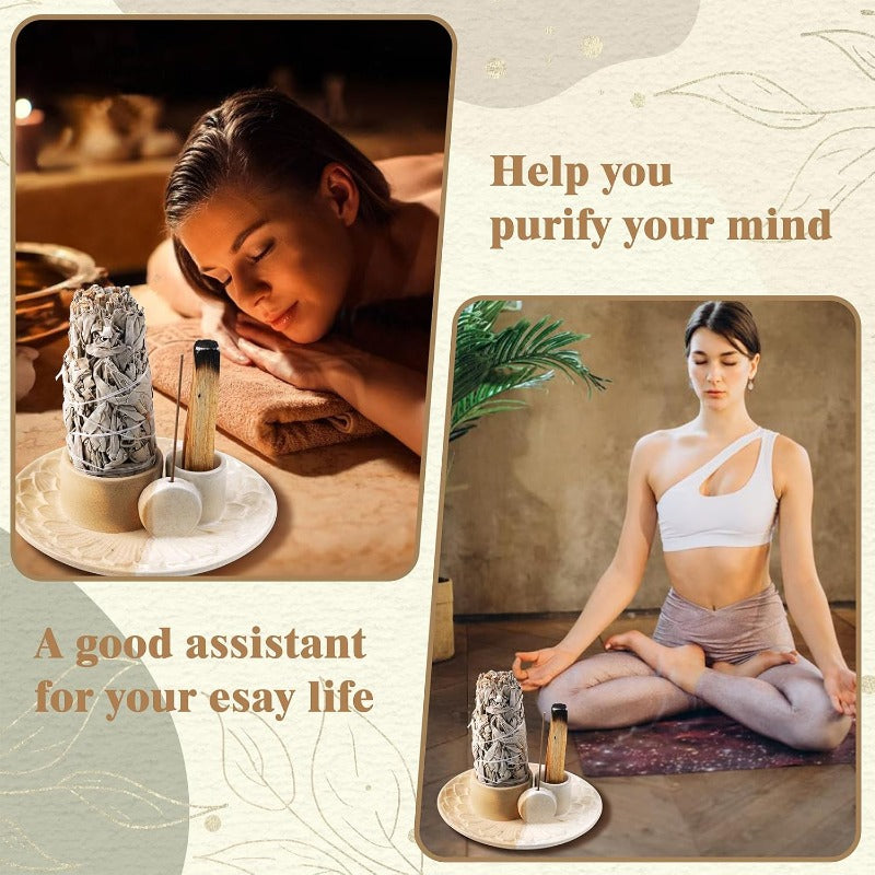 Ceramic 4 In 1 Incense Holder Ash Catcher For Palo Santo