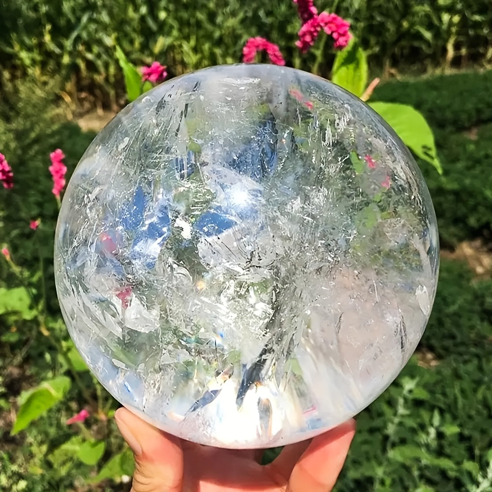 Clear Quartz Sphere With Inclusions For Home Decor And Gifts