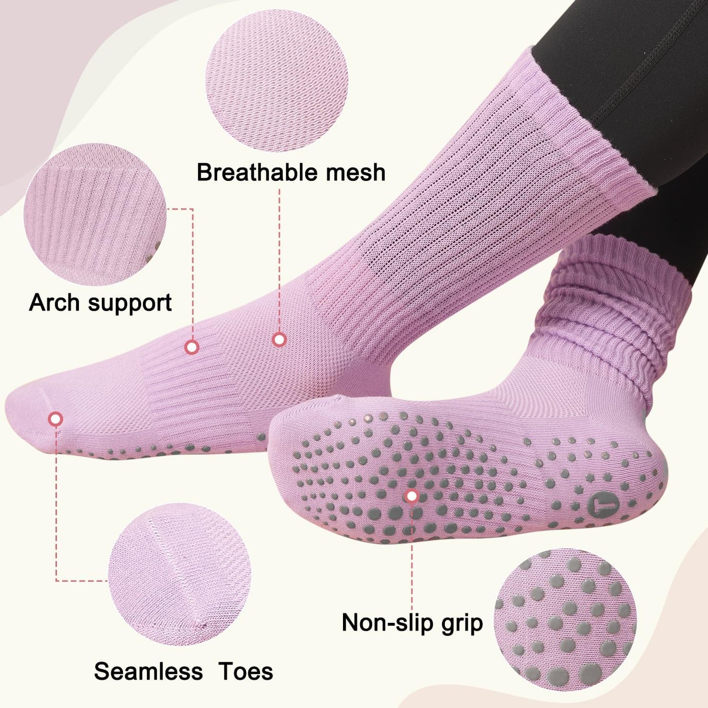 Womens Non Slip Pilates Yoga Socks Cushioned Arch Support