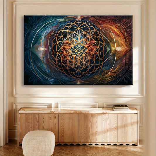 Sacred Geometry Wall Art Framed Canvas Wooden Wrapped Edge