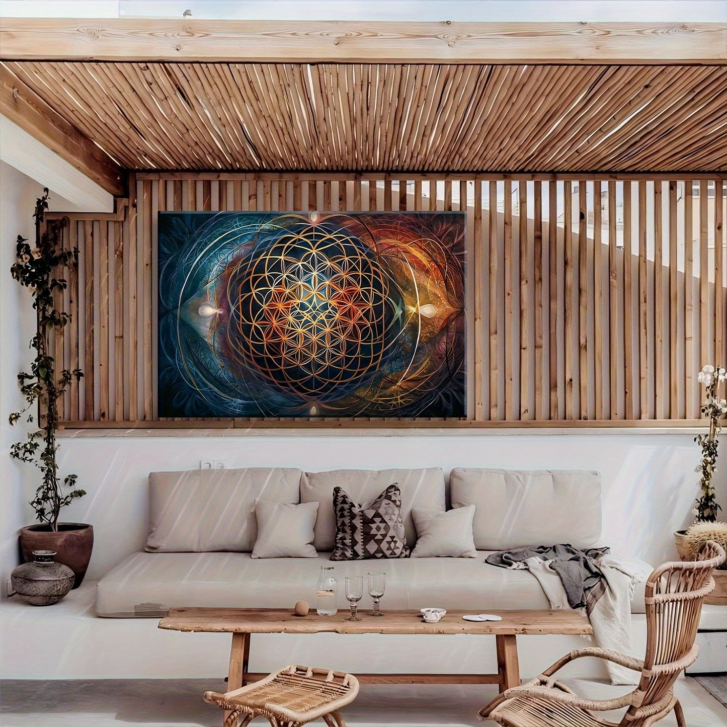 Sacred Geometry Wall Art Framed Canvas Wooden Wrapped Edge
