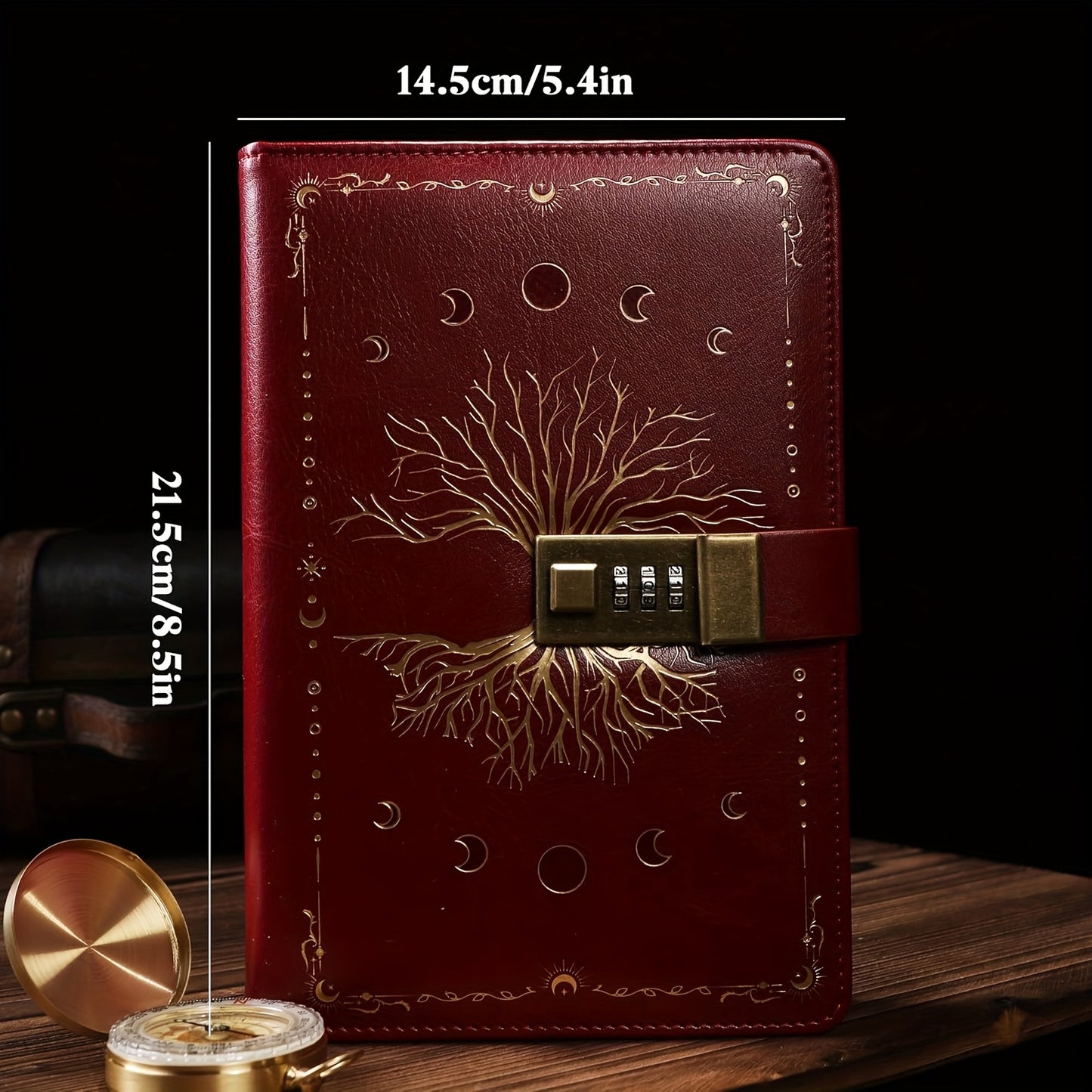 Lockable Password Book Withered Tree Pattern Leather Notebook