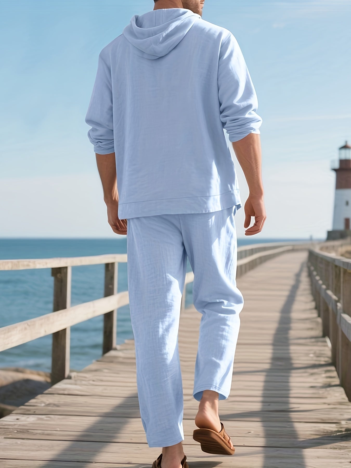 Blossom And Radiate Linen Mens Hooded Shirt And Pants Set