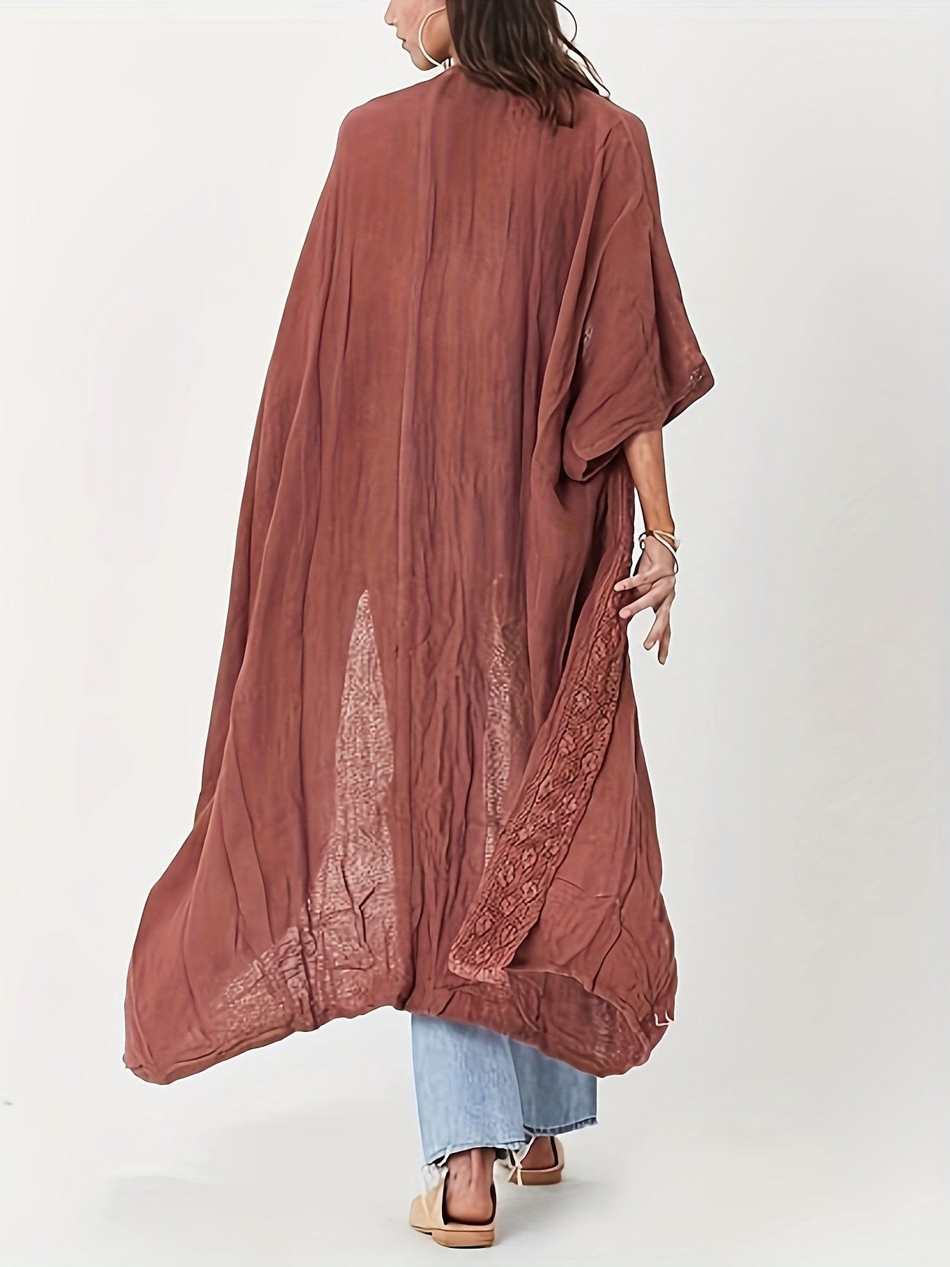 Blossom And Radiate Embroidery Kimono Bathing Suit Cover Up