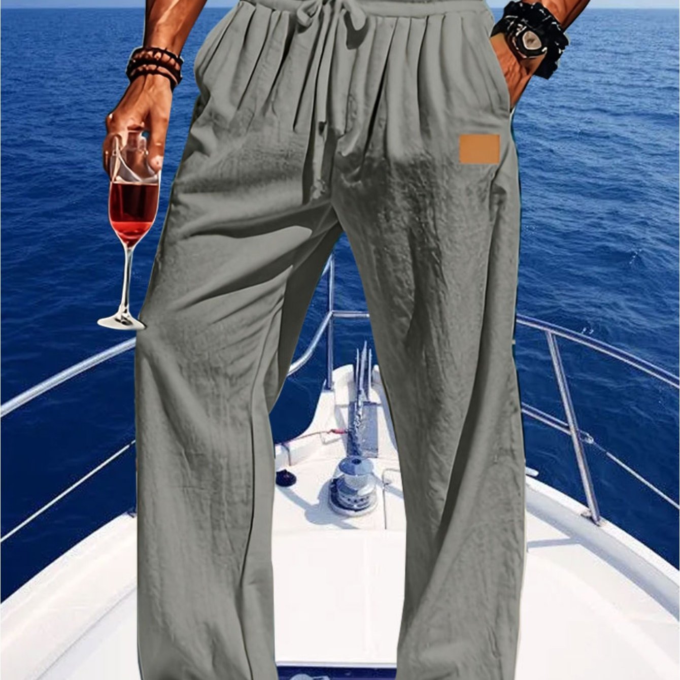 Men's Lightweight Cotton Beach Pants With Zippered Waistband