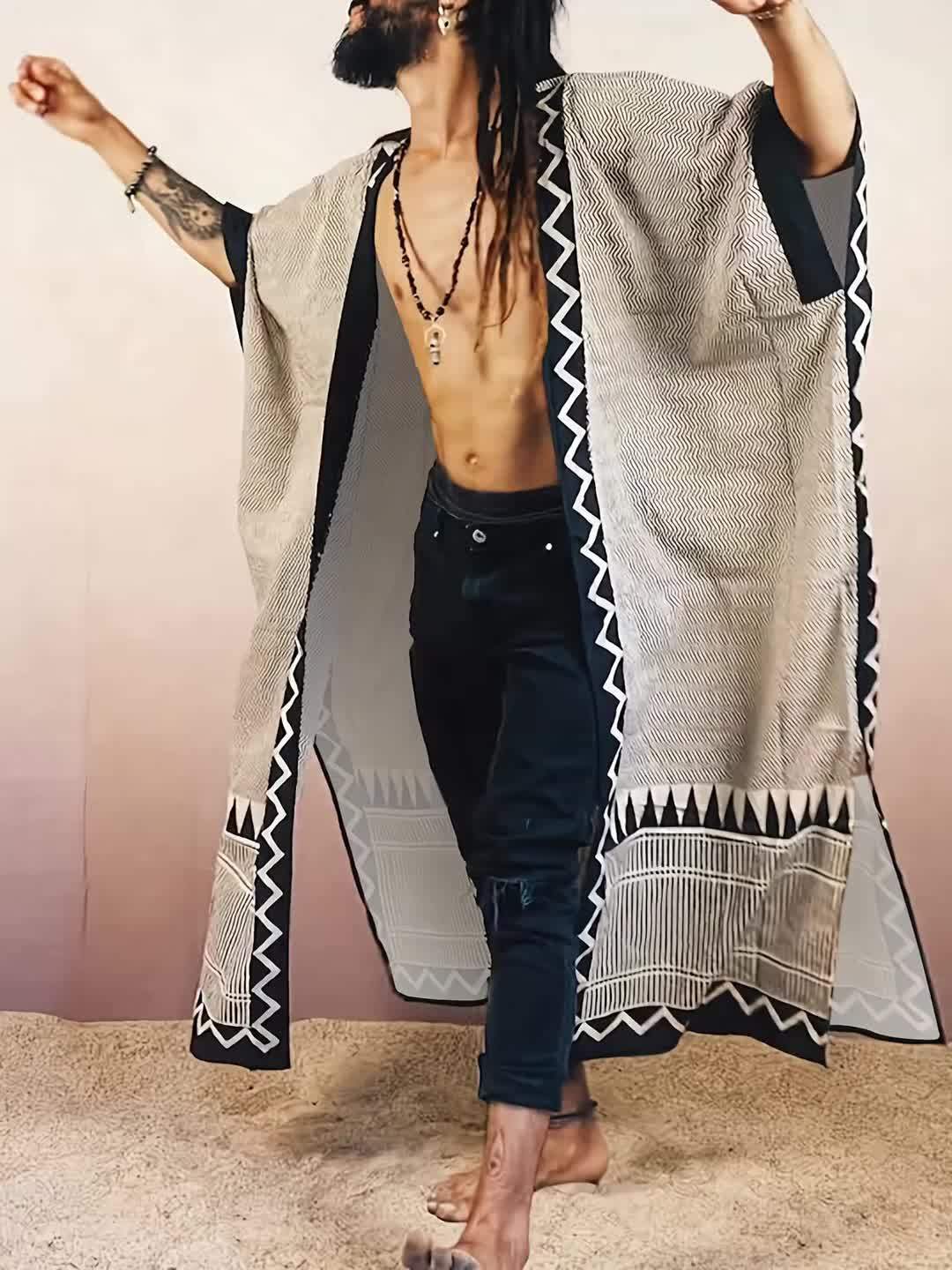 Mens Bohemian Streetwear Jacket Lightweight Geometric