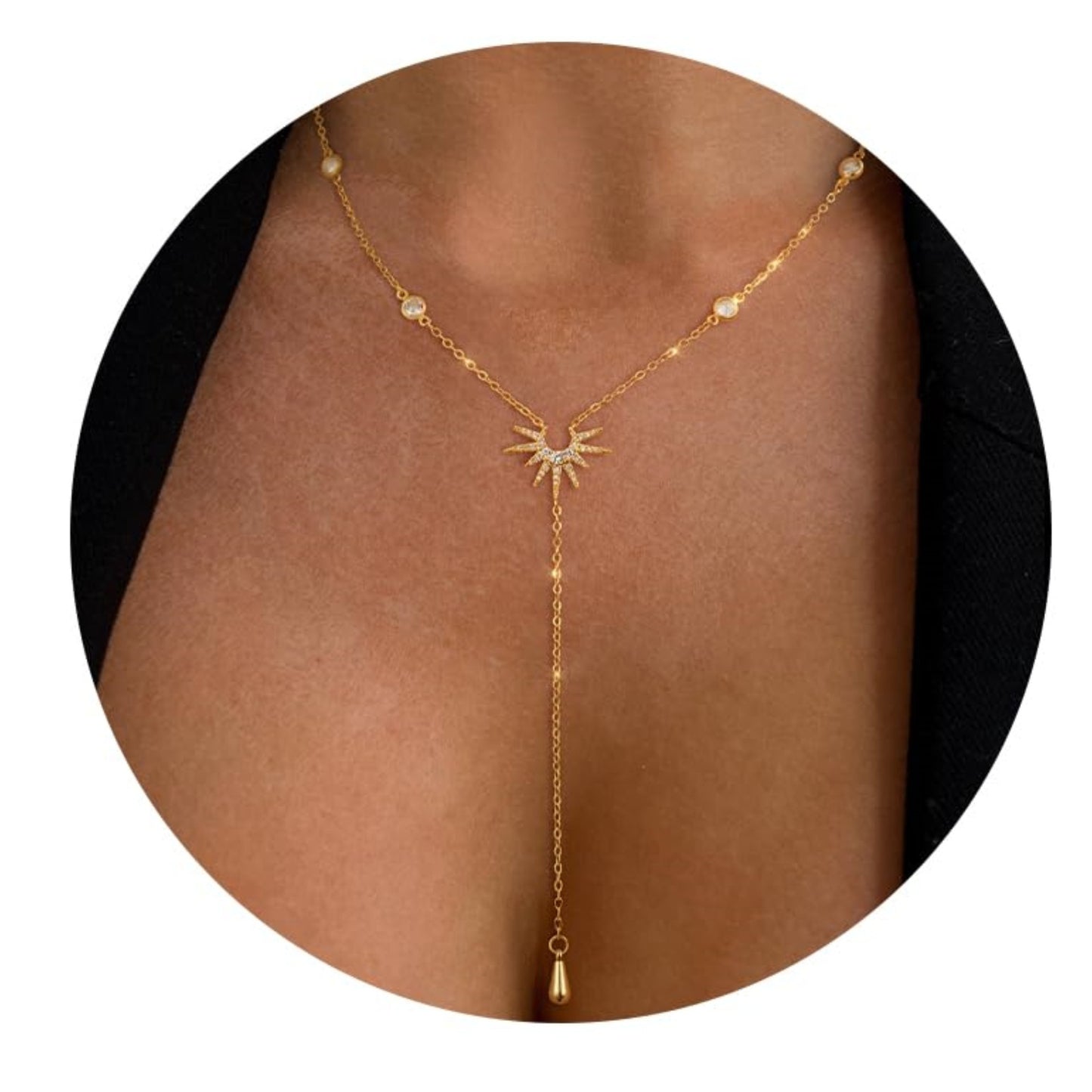 Blossom Radiate Boho Y Shaped Tassel Necklace Rhinestones