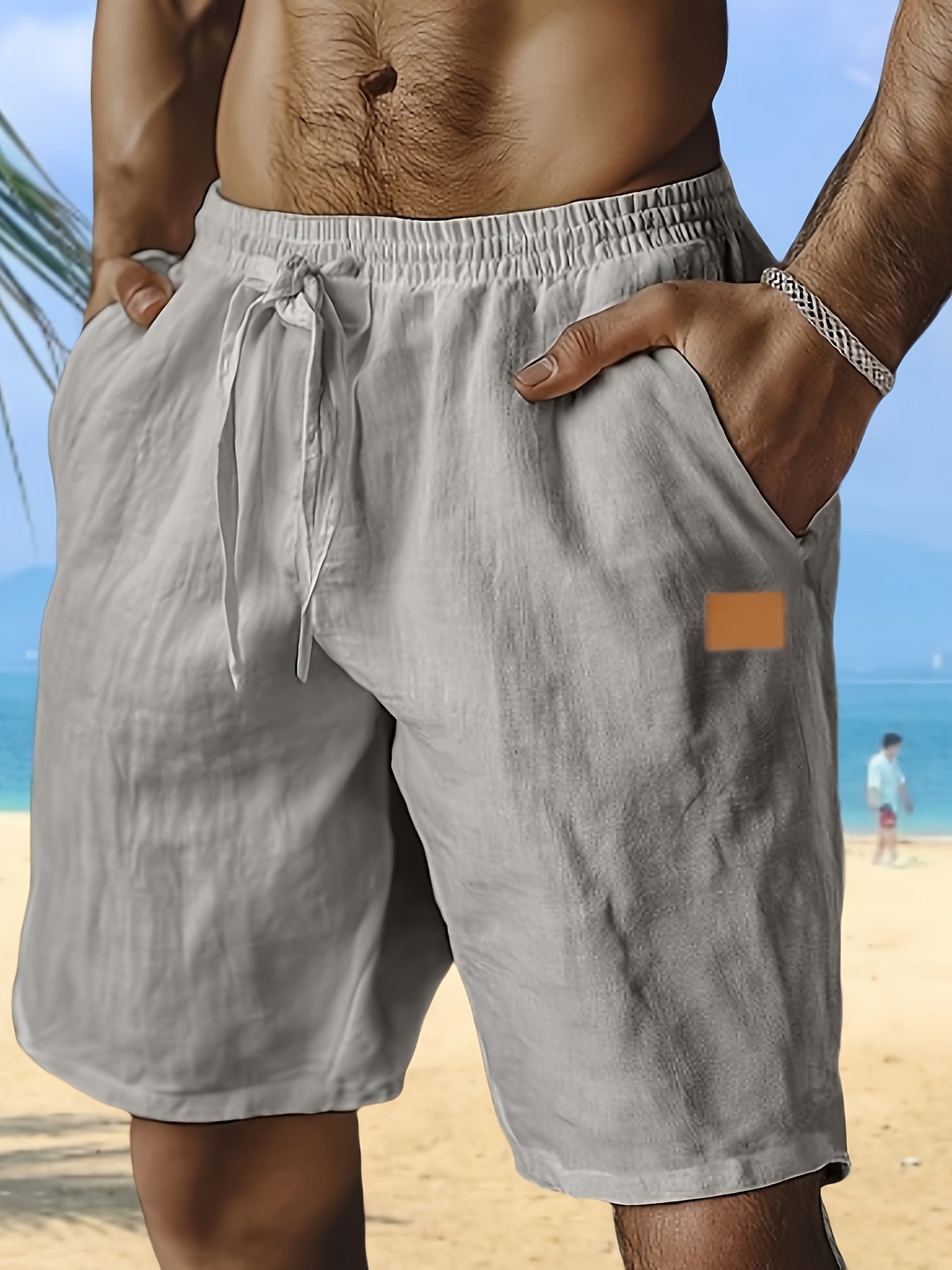 Linen Beach Shorts With Pockets Drawstring Waist Casual