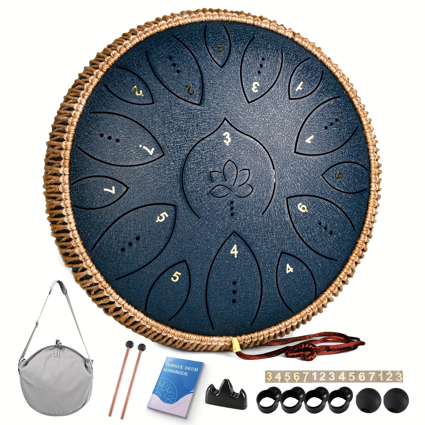 15 Note Steel Tongue Drum Handpan Instrument With Mallet Music Book Carry Bag C Major