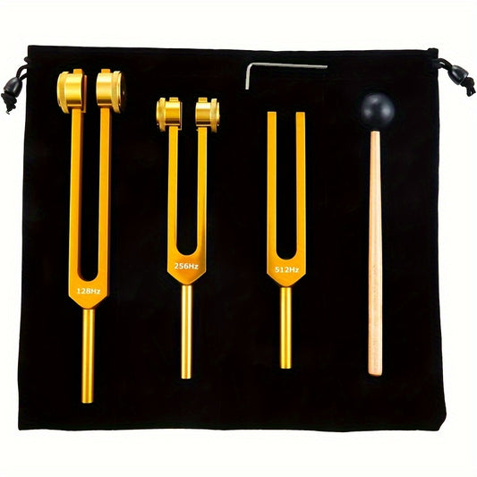 Aluminum Alloy Tuning Fork Set 128Hz 256Hz 512Hz Velvet Bag