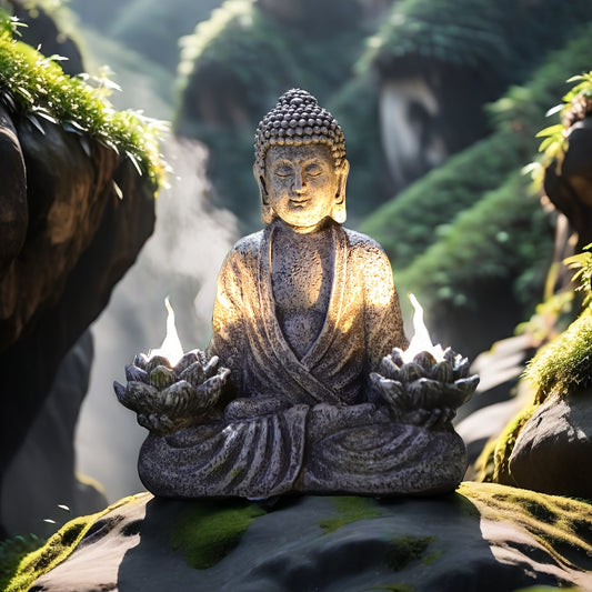Blossom And Radiate Lotus Statue Solar Powered Garden Decor