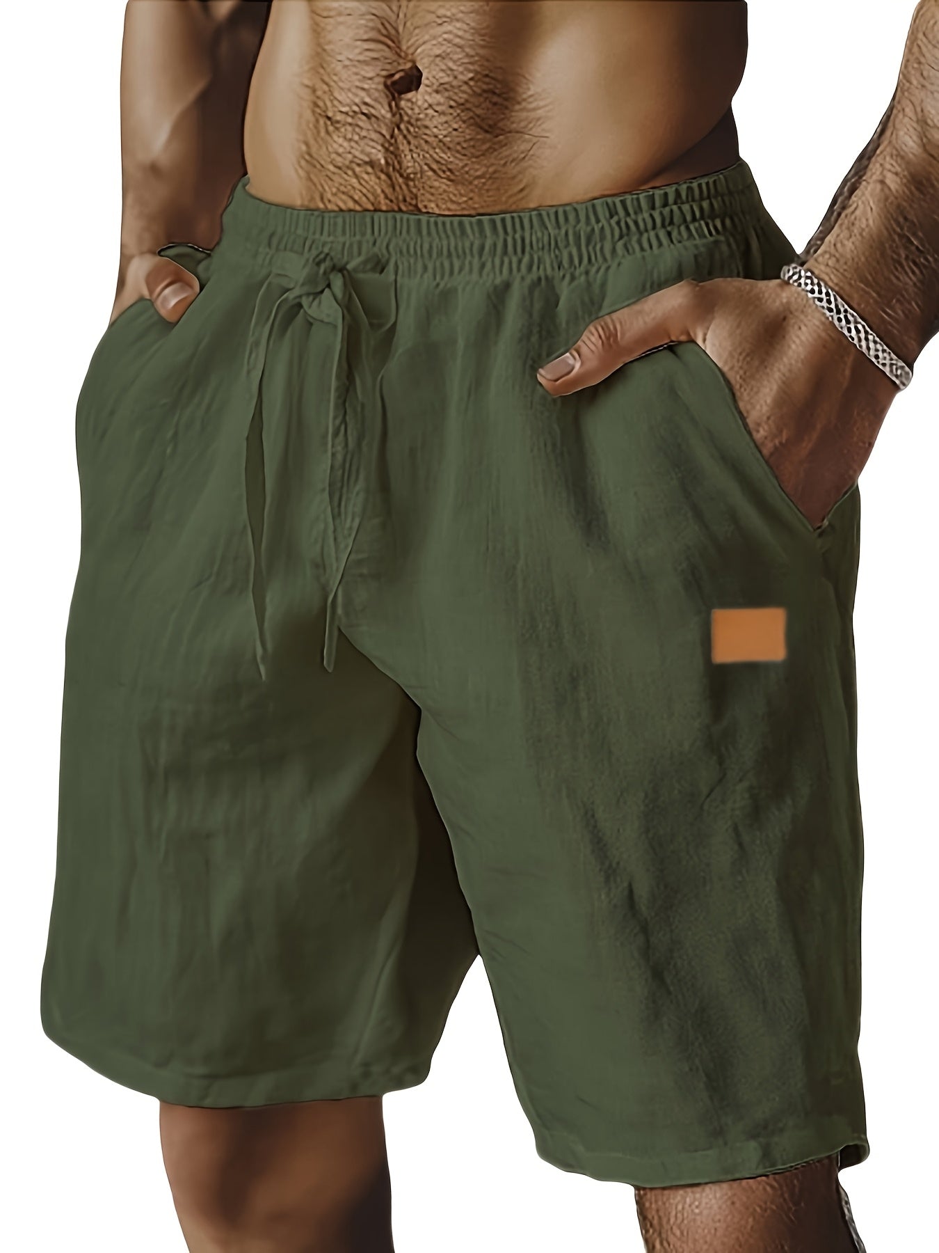 Linen Beach Shorts With Pockets Drawstring Waist Casual