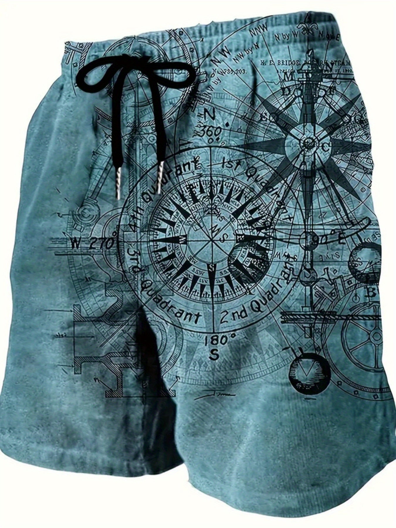 Three Pack Mens Casual Beach Shorts Nautical Chart Print