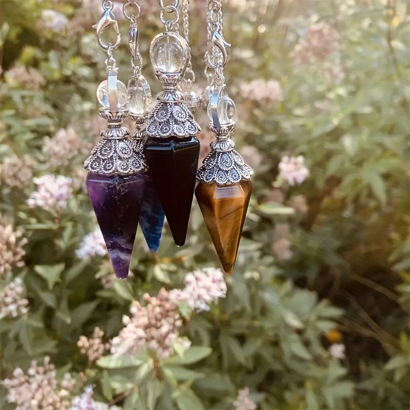 Natural Amethyst Powder Hexagonal Pendulum Necklace