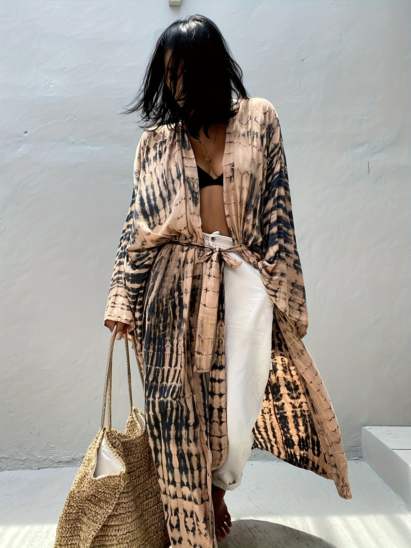 Relaxed Comfort Bohemian Kaftan Robe Long Sleeve Beachwear