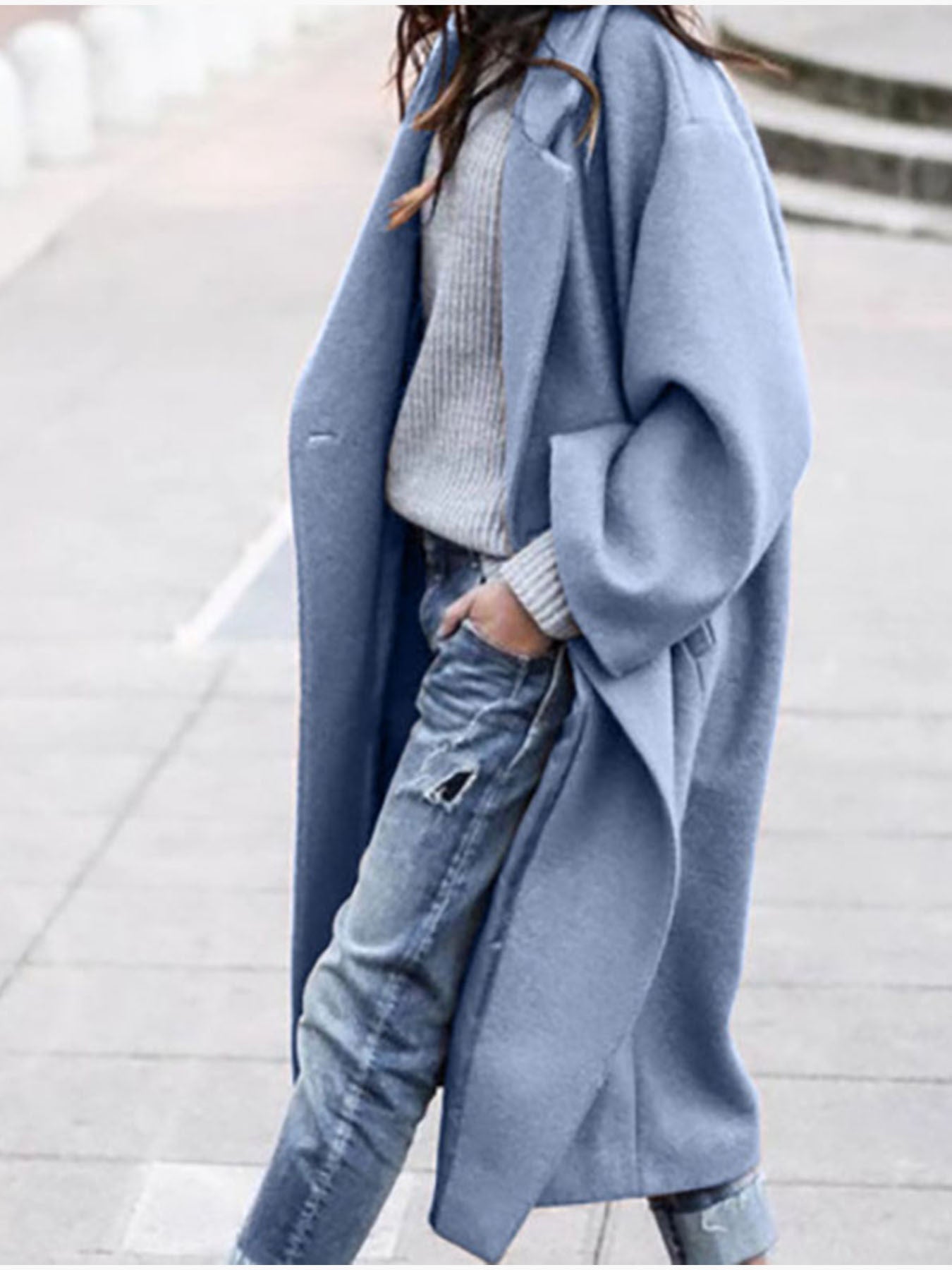Womens Oversized Long Coat Pockets Elegant Winter Trench