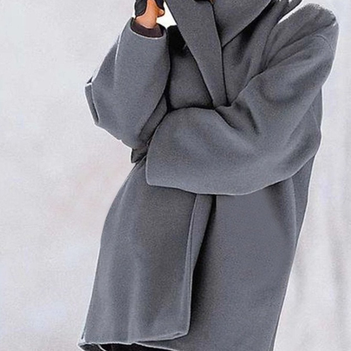 SCACTO Hooded Fall Winter Coat Loose Fit Round Neck