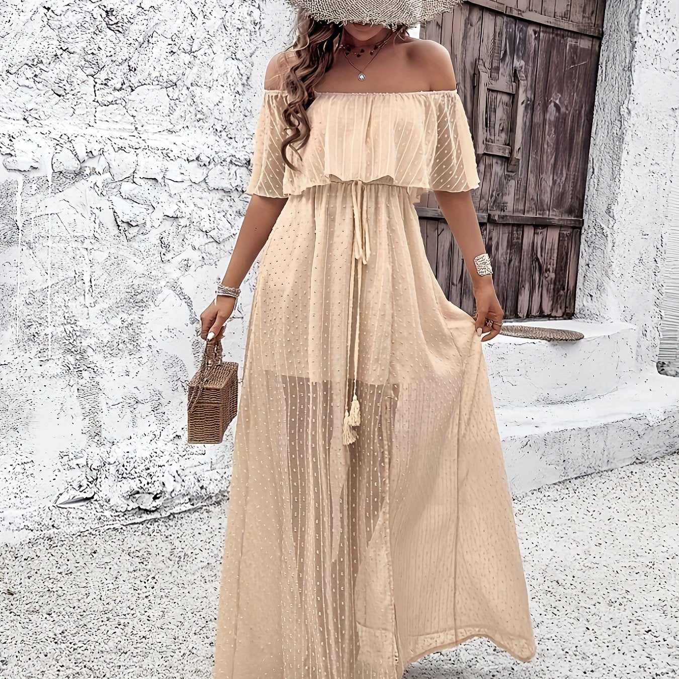 MSDOSBTCollar Off Shoulder Tassel Dress For Women Beach