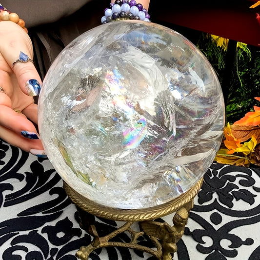 Clear Quartz Sphere With Inclusions For Home Decor And Gifts